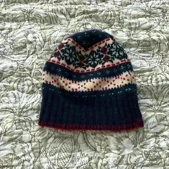 Lands end fair isle winter print cashmere hat - Picture 1 of 6